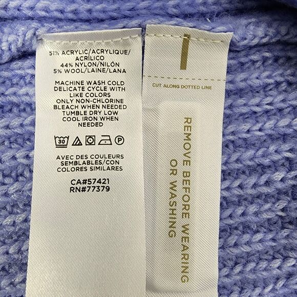 Ann Taylor Women Sweater Size Medium Blue Ruffle Shoulder Long Sleeve Wool Blend - Picture 7 of 10